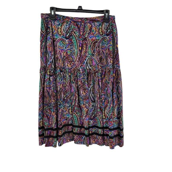 Vintage Dresses & Skirts - Vintage 80's Neiman Marcus Silk Colorful Paisley Print Drop Waist Skirt‎ Sz 14